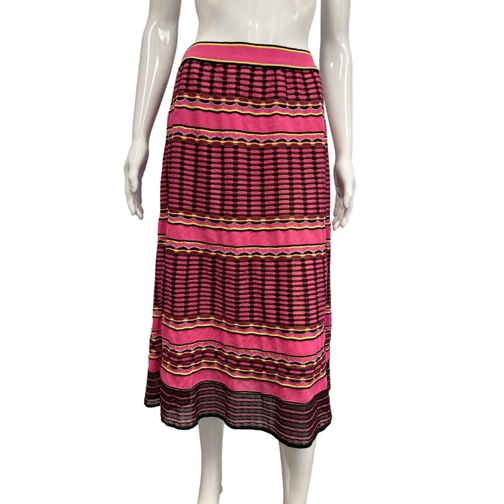 M MISSONI Pink Black Cotton Blend Knit Striped A-Line Midi Skirt Size 48 US 12